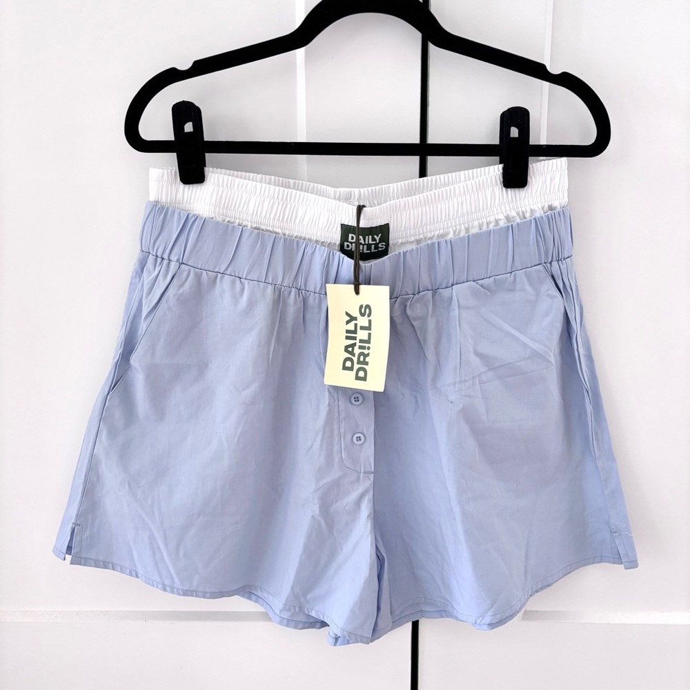 NWT Daily Drills Blue Cotton Double Waistband Boxer Shorts